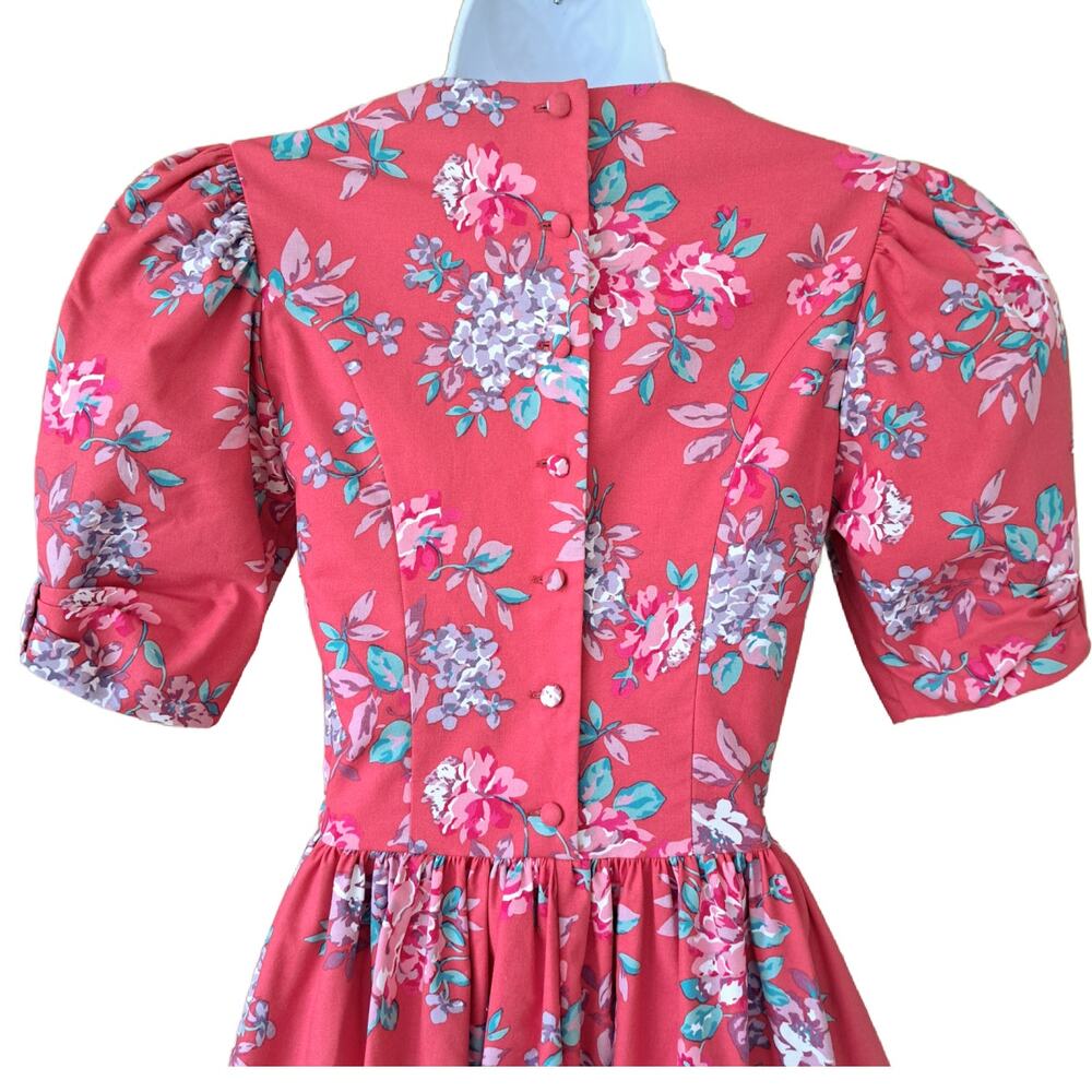 Vintage 80s LAURA ASHLEY Pink Floral Puff Sleeve Midi Dress fits XS Cottagecore - Picture 5 of 9